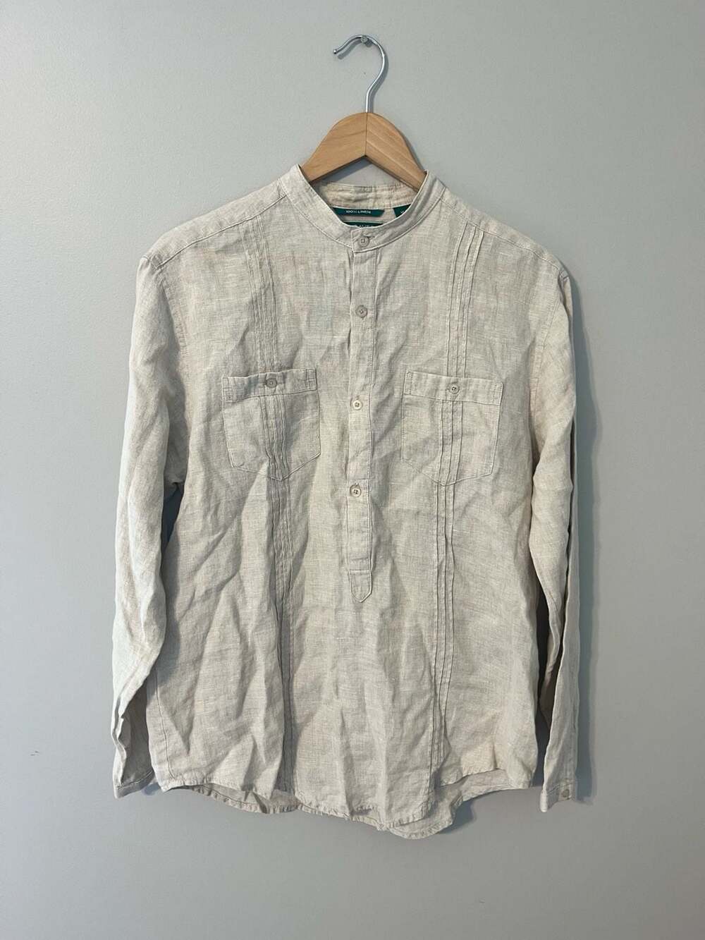 Cubavera, 100% Linen Mens Mandarin Collar Guayabera Pheasant Shirt,M